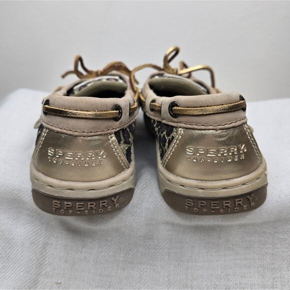 SPERRY Top-Siders Tan Boat Shoes with Glitter Leopard Print Pattern Size 13.5 - Picture 5 of 10